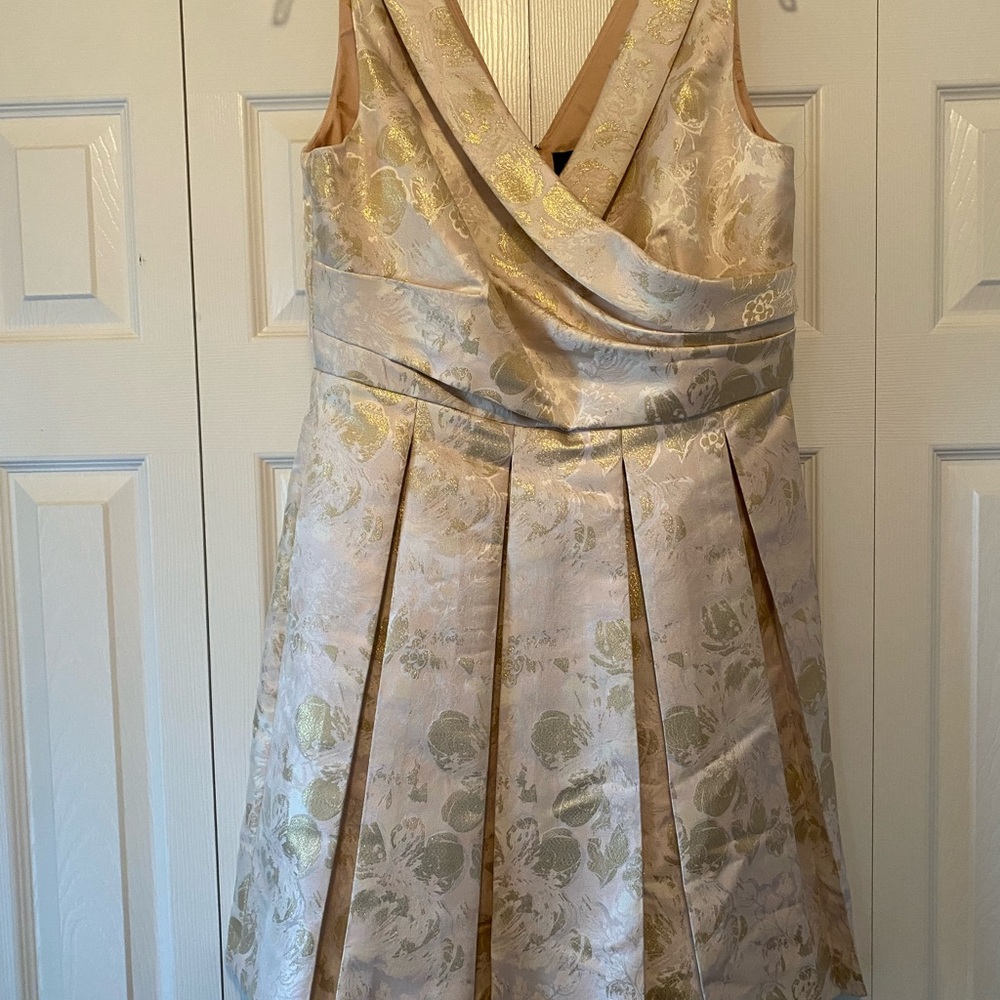 Elegant Gold and Cream Brocade Prom Dress